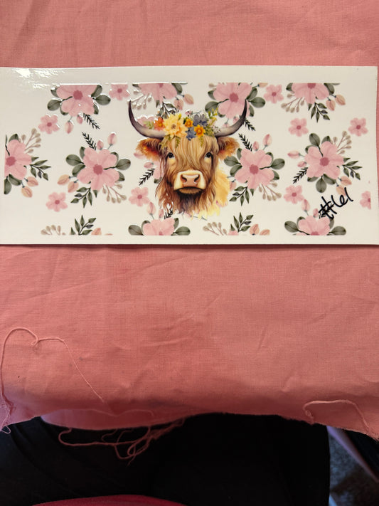 PINK FLOWER HIGHLAND COW CUP WRAP