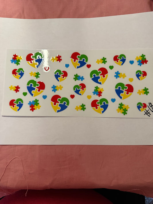 autisim hearts puzzle cup wrap