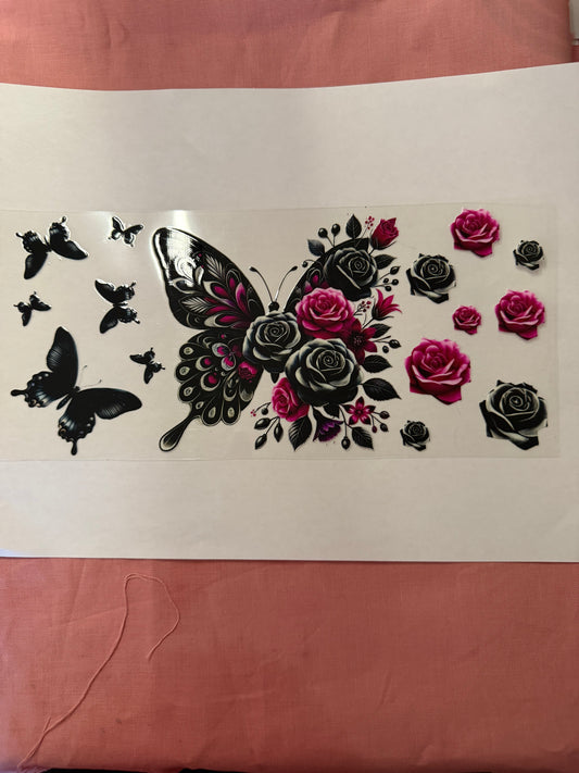 BLACK BUTTERFLY WITH PINK ROSES CUP WRAP